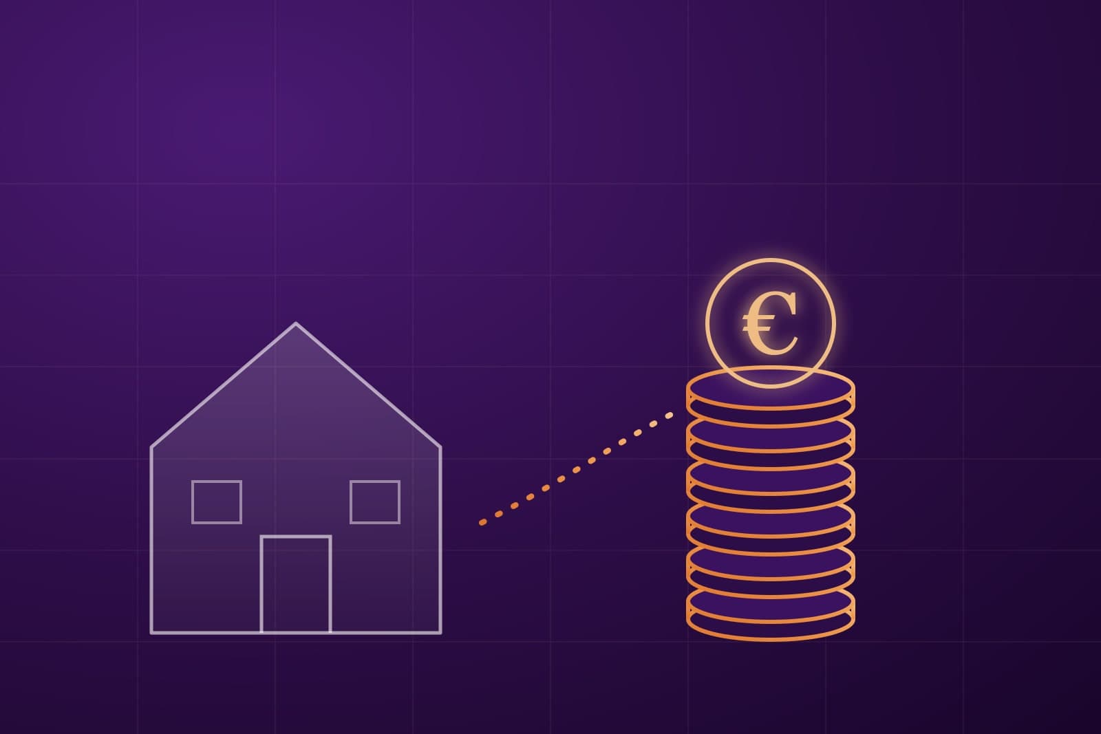 Illustratie: een woning naast een stapel munten en een euroteken