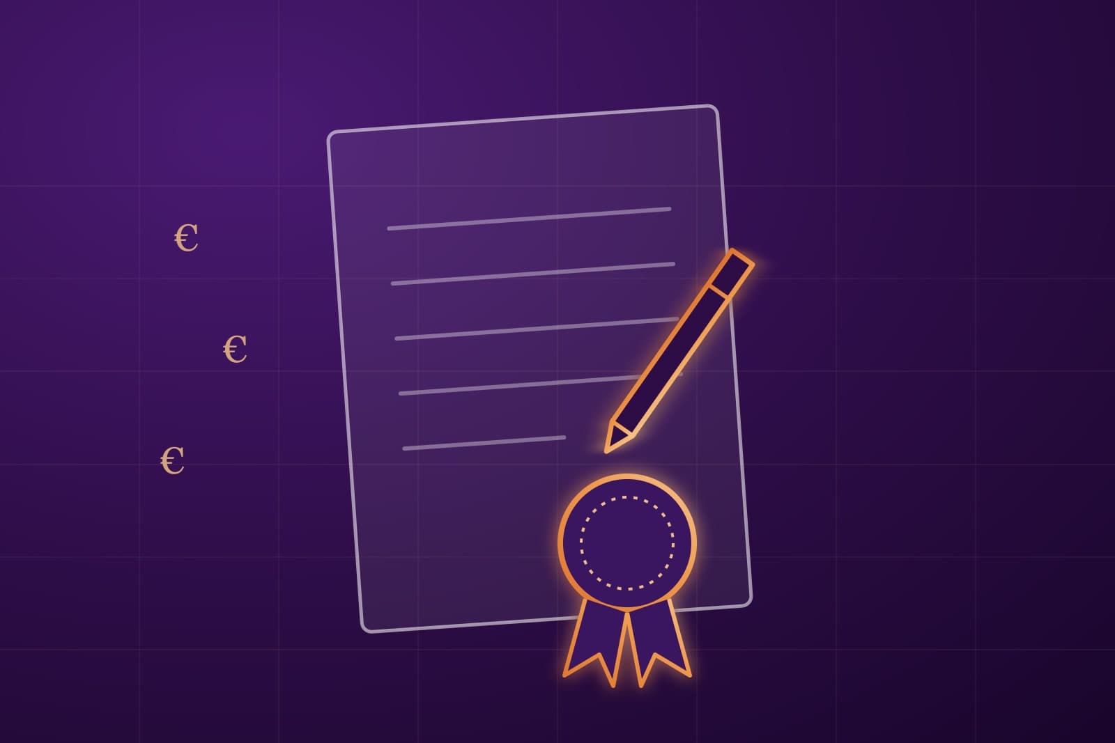 Illustratie: een akte met een zegel, een pen en eurotekens