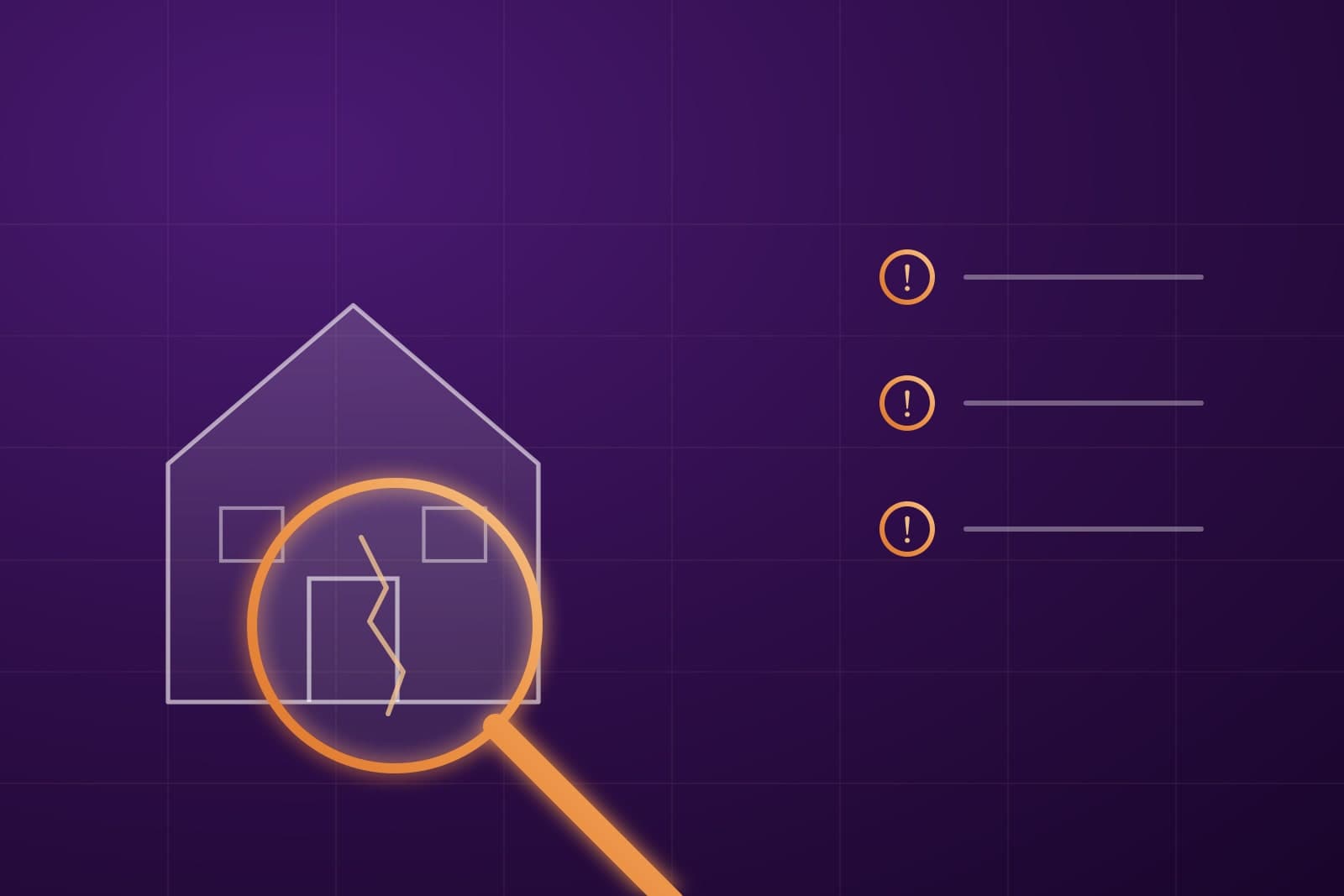 Illustratie: een vergrootglas toont een barst in de muur van een woning
