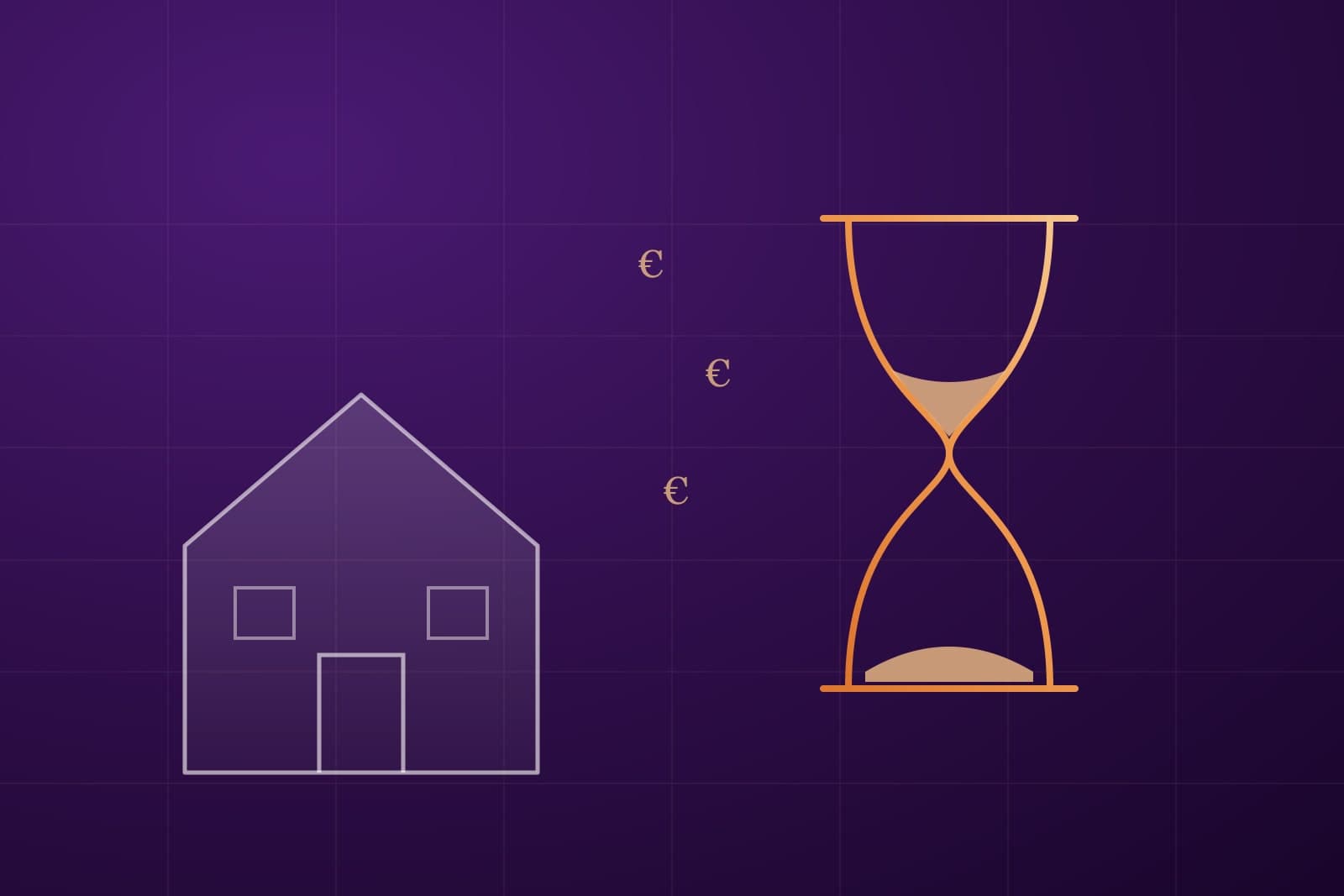 Illustratie: een woning en een zandloper voor de maandelijkse rente