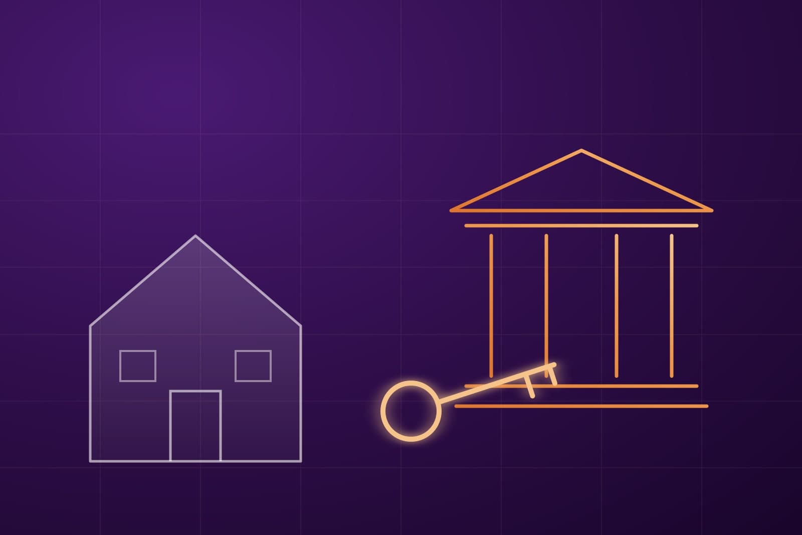 Illustratie: een woning, een bank en een sleutel