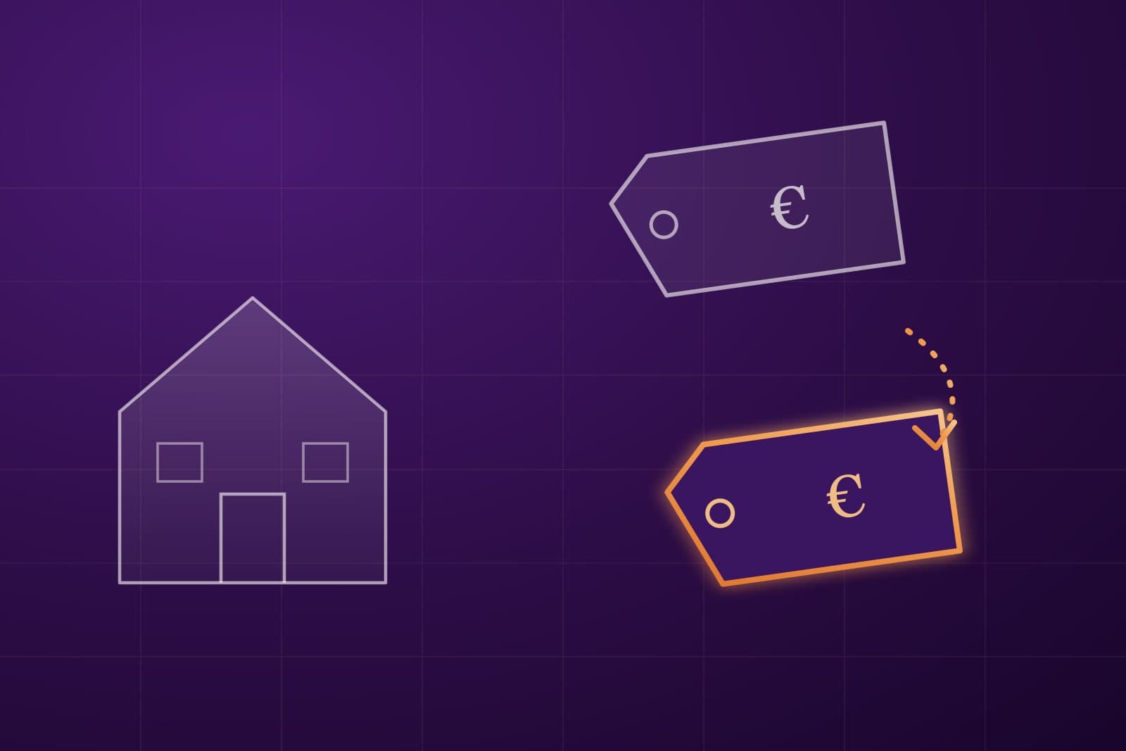 Illustratie: een woning en twee prijskaartjes op een verschillende hoogte